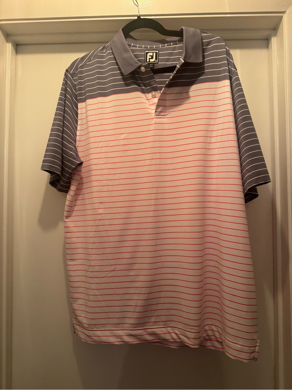 FootJoy Men's Polo in White, Gray and Pink/Salmon Stripe